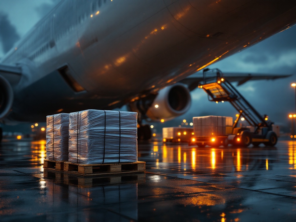 Air freight cargo being loaded