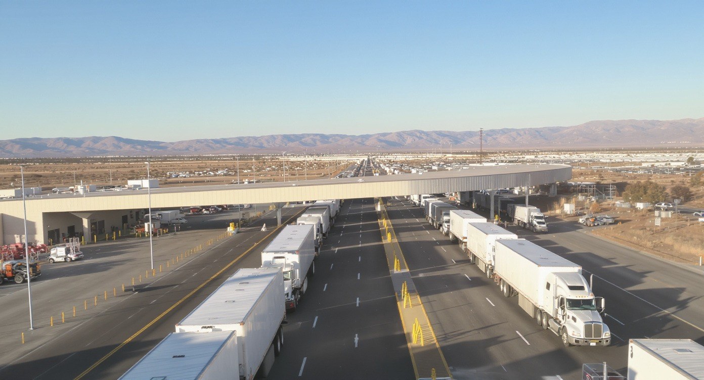 Commercial trucks at the San Diego border serving the region